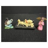 Vtg. Celluloid Horse Carriage, Praying Angel,