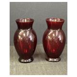 (2) Royal Ruby Red Glass Vase