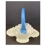 Frosted Glass Ruffled Basket w/ Blue Handle