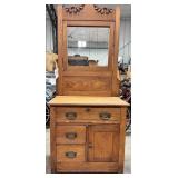 Antique Oak Wash Stand w/ Mirror