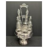 Silver Plate Glass Cruet Condiment Caddy Set