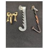 (3) Clothes Hooks, steel, cast-Iron, gold metal