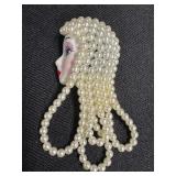 Face w/ Faux Pearls Brooch Pin