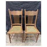 (2) Antique Pressed Back Cane Seat Chairs