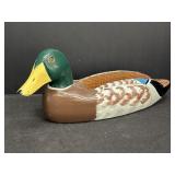 14" Hand painted wooden mallard duck trinket tray