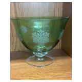 Green etched snowflake pedestal candy dish