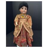 Oriental lady doll, bisque head & composition
