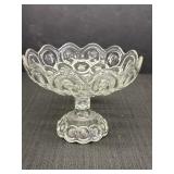 Moon & stars clear pressed glass compote, 6.75in