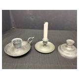 3 pewter candlestick holders - 6in chamber stick