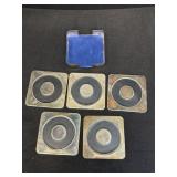 5 square metal and leather coaster w/ stand