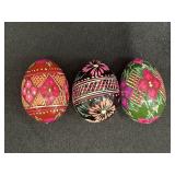 3 hand-painted wooden decorative Eggs
