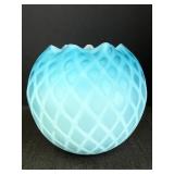 Mother of Pearl Hand Blown Blue Satinware Vase