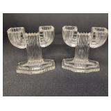 Clear Glass Double Arm Candlestick holders