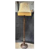 Wooden Base Floor Lamp w/ Victorian Fabric Shade
