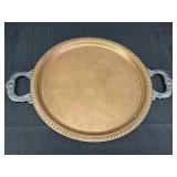 Vtg etched copper serving tray, marked Silver on