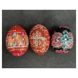 3 hand-painted wooden decorative Eggs