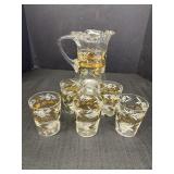 Hand blown, hand painted floral design pitcher &