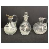 3 Mary Gregory clear glass decanters