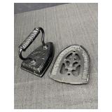 Cast sad iron & rest.  Brand of iron illegible,