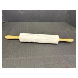 White & grey marble rolling pin w/wooden handles,