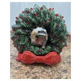 Vtg Ceramic lighted Christmas Wreath w/Bear