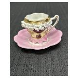 Pink luster demitasse cup & saucer set w/raised