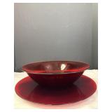 Ruby Red Glass Bowl & Plate