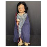 Paper Mache Doll w/ Red & Blue cape 11in long