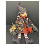 Handmade fabric witch shelf-sitter doll w/star