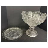 Glass Punch Bowl & Stand & Relish/Cake Plate