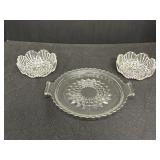 8.5" Glass tidbit tray & 2 small bowls