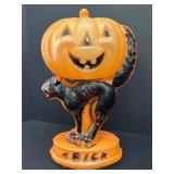 Cat with Jack o lantern plastic blow mold, 14.5in