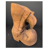 Hand Carved Wooden Work Boot w/ leather laces