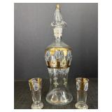 Hand Painted Glass Decanter & Shot Glasses
