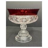 5.5" ruby stained rim thumbprint pedestal