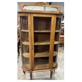 Antique Tiger Oak Bow Front Display Cabinet