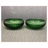 2 emerald green glass ribbed swirl bowls,