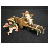 Vtg. Hand made Fruit Cart & Donkey Figurine &