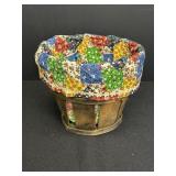 Wooden sewing basket w/ cloth liner with pockets