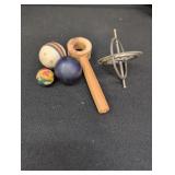 Wooden spinning top, metal spinning top & 3