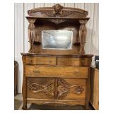 Antique Tiger Oak Mirrored Buffet