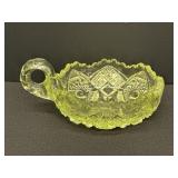 5" yellow/green pressed glass nappy dish