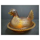 Indiana Glass Amber Hen on Nest