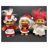 3 Russ Christmas Troll Dolls, Santa & Mrs. Clause