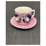 Pink lusterware demitasse cup & saucer set
