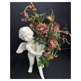 Ceramic Cherub Vase w/ artificial flowers