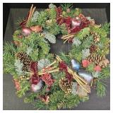 Holiday Wreath w/ Pinecones, Gold Branches,