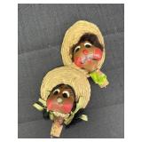 2 Mexican souvenir doll head bottle stoppers w/