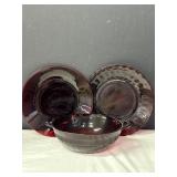 Ruby Red Plates & Serving Bowl (3)
