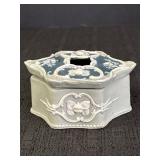 Green & Blue Porcelain Bisque Hair Receiver